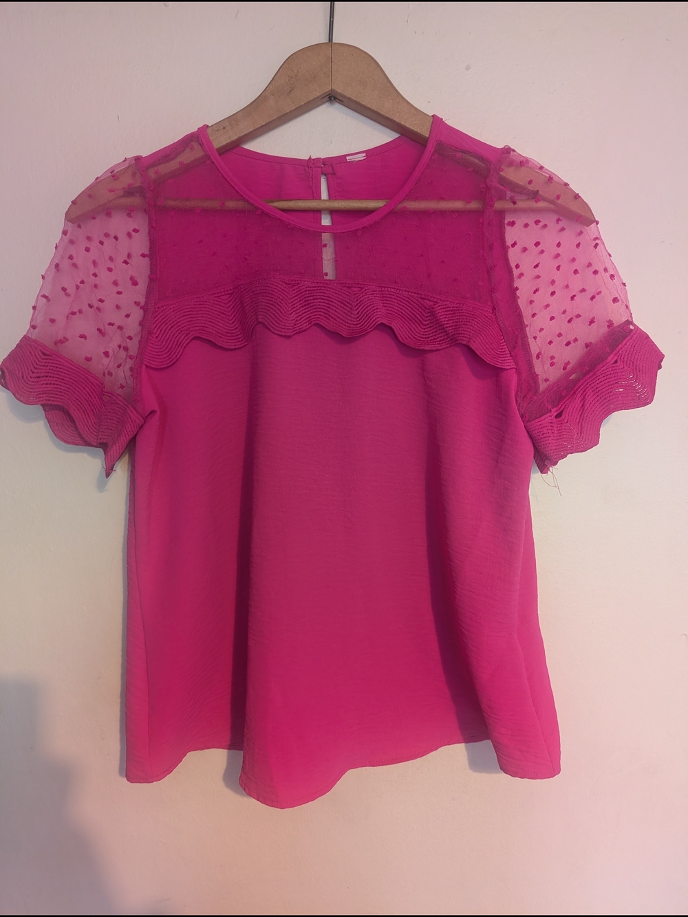 Fuchsia Ruffle Mesh Sleeve Top - Picture 4 of 5